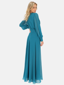 Turkusowa sukienka wieczorowa z broszką L'AF Sweet