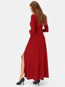 Bordowa wieczorowa sukienka maxi z rozcięciem L'AF Mara