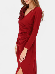 Bordowa wieczorowa sukienka maxi z rozcięciem L'AF Mara