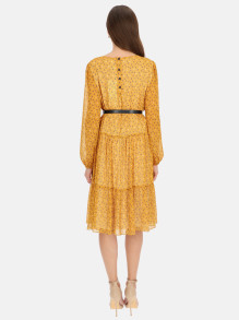 Zwiewna musztardowa sukienka w drobne kwiaty Potis & Verso Maja