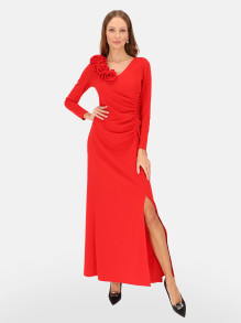 Czerwona wieczorowa sukienka maxi z rozcięciem L'AF Mara