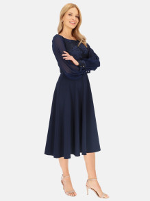 Granatowa koronkowa sukienka z plisowanymi rękawami L'AF Maggi