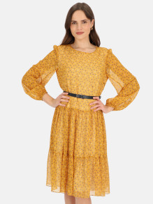 Zwiewna musztardowa sukienka w drobne kwiaty Potis & Verso Maja