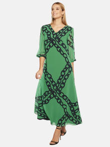 Zielona sukienka ze wzorem w łańcuchy L'AF Marina