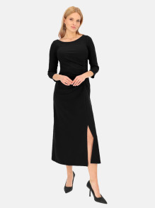 Czarna wizytowa sukienka z marszczeniami i rozporkiem L'AF Rima