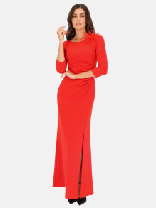 Długa czerwona wieczorowa sukienka z marszczeniami L'AF Natali