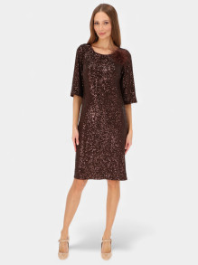 Brązowa cekinowa sukienka koktajlowa z broszką L'AF Clea