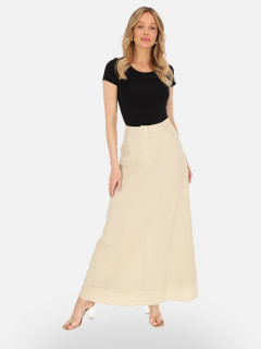  Beżowa lniana spódnica maxi Eye For Fashion