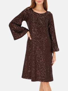  Brązowa cekinowa sukienka z rozszerzanymi rękawami L'AF Amparo