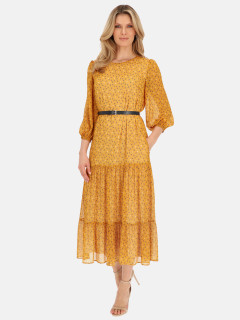  Musztardowa zwiewna sukienka z paskiem Potis & Verso Sara