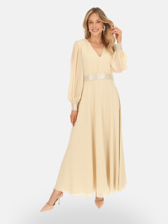  Beżowa szyfonowa sukienka maxi z rozporkiem Potis & Verso Izabel