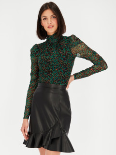  Czarna spódnica z falbanką z eko skóry L'AF Marula