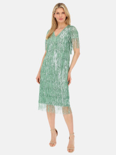  Wieczorowa zielona sukienka z cekinowymi frędzlami L'AF Samba