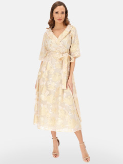  Kremowo-złota sukienka midi wizytowa L'AF Marcela