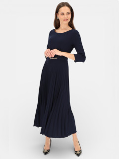  Granatowa sukienka z plisowanym dołemi ozdobą w pasie L'AF Celine