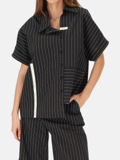  Czarna w paski bawełniana koszula damska Eye for Fashion