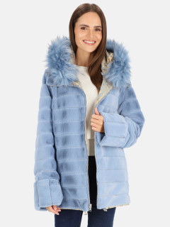  Błękitna dwustronna kurtka futerko z kapturem Tinta Fisterra