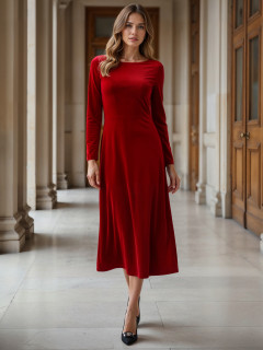  Wizytowa czerwona welurowa sukienka midi L’AF Ampalia