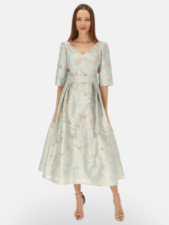  Miętowa elegancka sukienka midi w kwiaty L'AF Bet