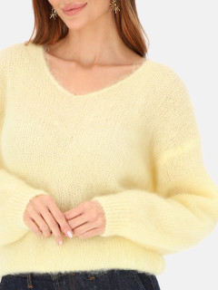  Miękki żółty sweter z dekoltem w serek z moherem L'AF Della