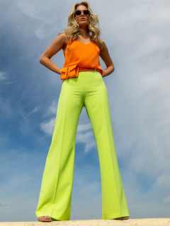  Spodnie damskie limonkowe z rozszerzaną nogawką EyeForFashion