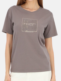  Szary t-shirt damski z połyskującym nadrukiem L’AF Nika