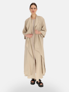  Beżowy lniany kardigan damski z szerokimi klapami Eye For Fashion