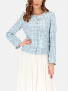  Błękitny elegancki żakiet tweedowy L'AF Dori