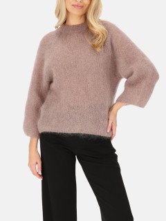  Moherowy sweter damski taupe oversize z rękawem 3/4 L'AF Sorrel