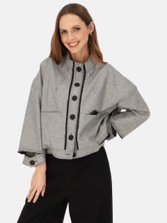  Szara kurtka damska z dekoracyjnymi szwami i rozcięciami Eye For Fashion