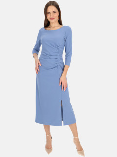  Błękitna wizytowa sukienka z marszczeniami i rozporkiem L'AF Rima