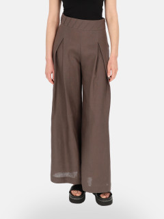  Brązowe lniane spodnie z szeroką nogawką Eye For Fashion