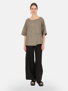  Szara lniana bluzka damska z asymetryczną aplikacją Eye For Fashion