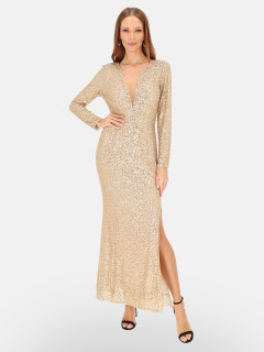  Złota cekinowa sukienka maxi z głębokim dekoltem L’AF Ariela