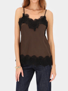  Brązowy satynowy top zdobiony koronką L'AF Lavinia