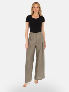  Szare lniane spodnie damskie wide leg Eye For Fashion
