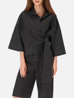  Czarna bawełniana bluzka koszulowa wiązana w talii Eye for Fashion