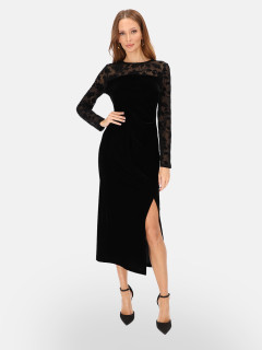  Welurowa czarna sukienka midi z koronkowymi rękawami L'AF Izabel