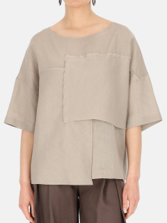  Szara lniana bluzka damska z asymetryczną aplikacją Eye For Fashion