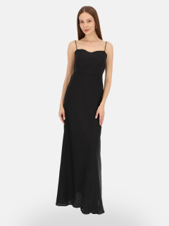  Czarna lniana sukienka maxi na ramiączkach Eye For Fashion