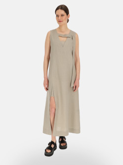 Szara lniana sukienka maxi z rozcięciem Eye For Fashion