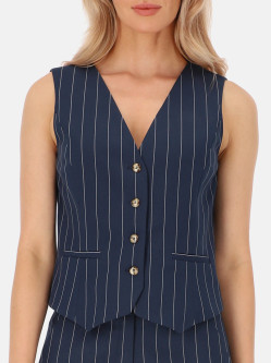 Klasyczna granatowa kamizelka damska w prążek Potis & Verso Solo