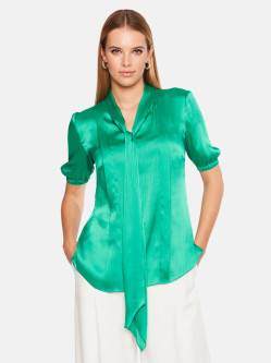 Zielona satynowa bluzka damska z szarfą L'AF Zorin