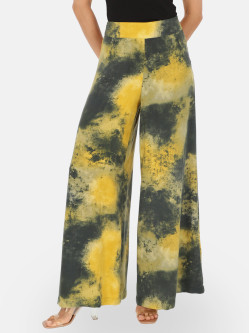 Szerokie spodnie damskie w żółto-zielonym odcieniu EyeForFashion