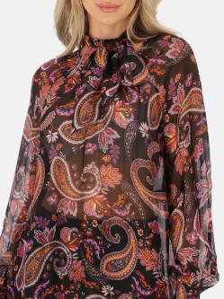 Bluzka jedwabno-wiskozowa z szarfą i wzorem paisley L’AF Prima