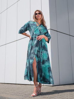 Zwiewna turkusowa sukienka maxi z rozcięciami EyeForFashion