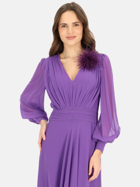 Fioletowa sukienka wieczorowa z broszką L'AF Sweet