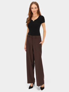 Damskie szerokie spodnie garniturowe brązowe L’AF Ross