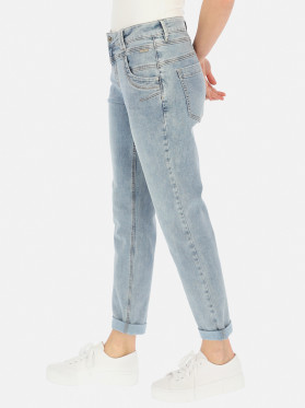 Niebieskie jeansy damskie z przeszyciami w pasie Red Button Relax