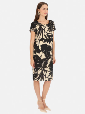 Beżowa sukienka z motywem tropikalnym Potis & Verso Elodi